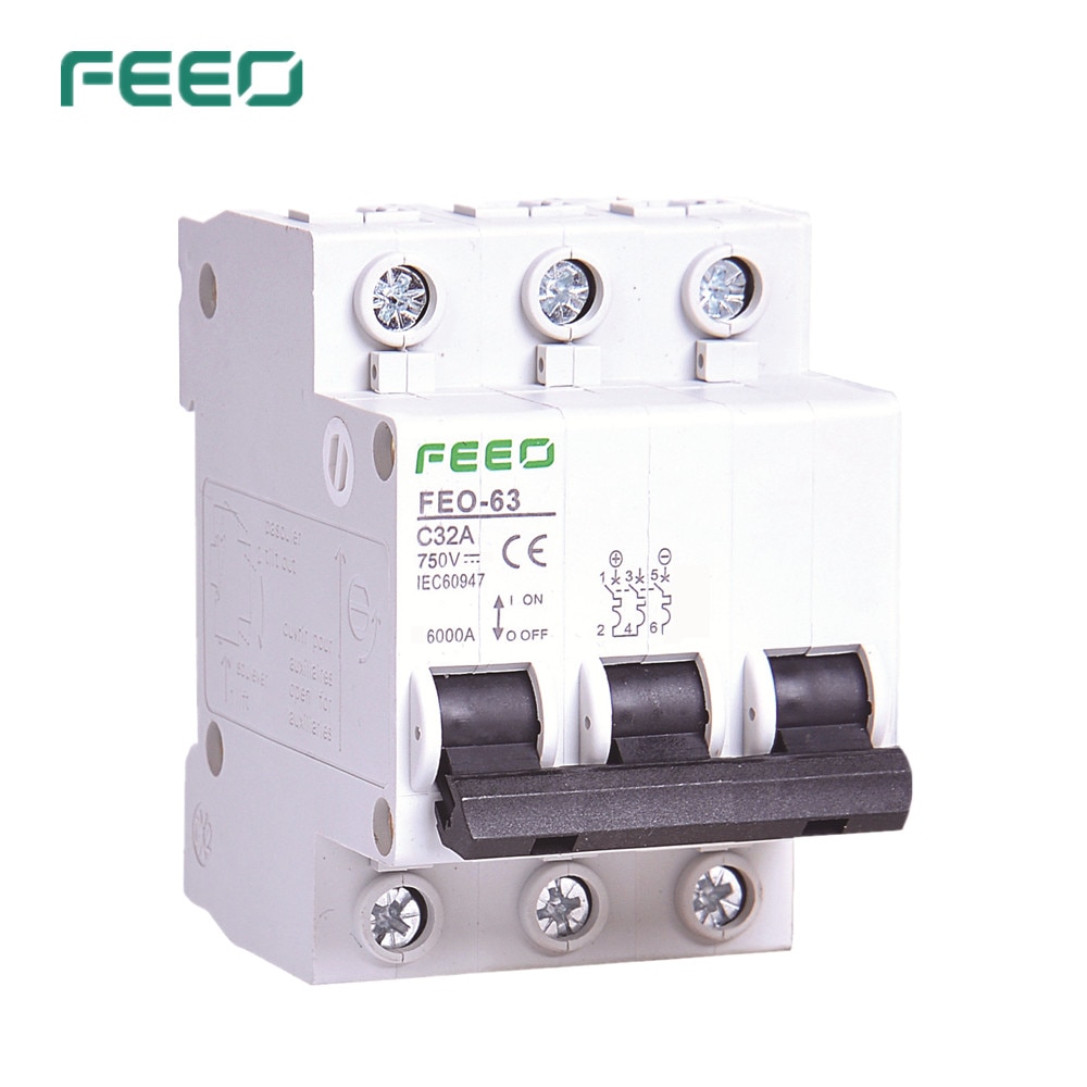 FEEO 3P 6A/10A/16A/20A/25A/32A/40A/50A/63A DC 750V Circuit breaker MCB Zonne-energie Fotovoltaïsche PV