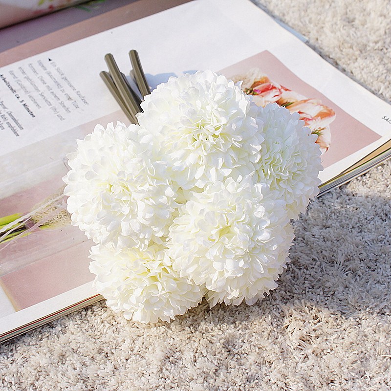 6 stykker  / 1 bunt silke nellike brude bukett bryllup hjem dekor kunstplanter dekorative blomster billig jul pompon: 1