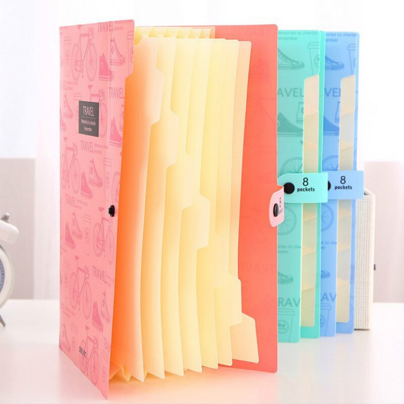 Colorful File Folder A4 Multi-layer storage bag File folder with button School & Office supplies 8 pockets Expanding Wallet