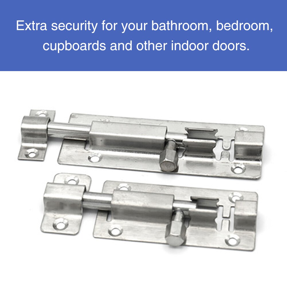 4 Pcs Safety Hasp Slide Lock Solid Home Stainless Steel Heavy Duty Gate Door Bolt Hardware Security Latch Window Silver