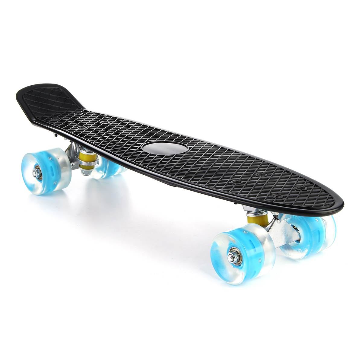 22 inches firehjulet mini longboard pastelfarve skateboard board skateboard med led blinkende hjul retro skateboard: Sort
