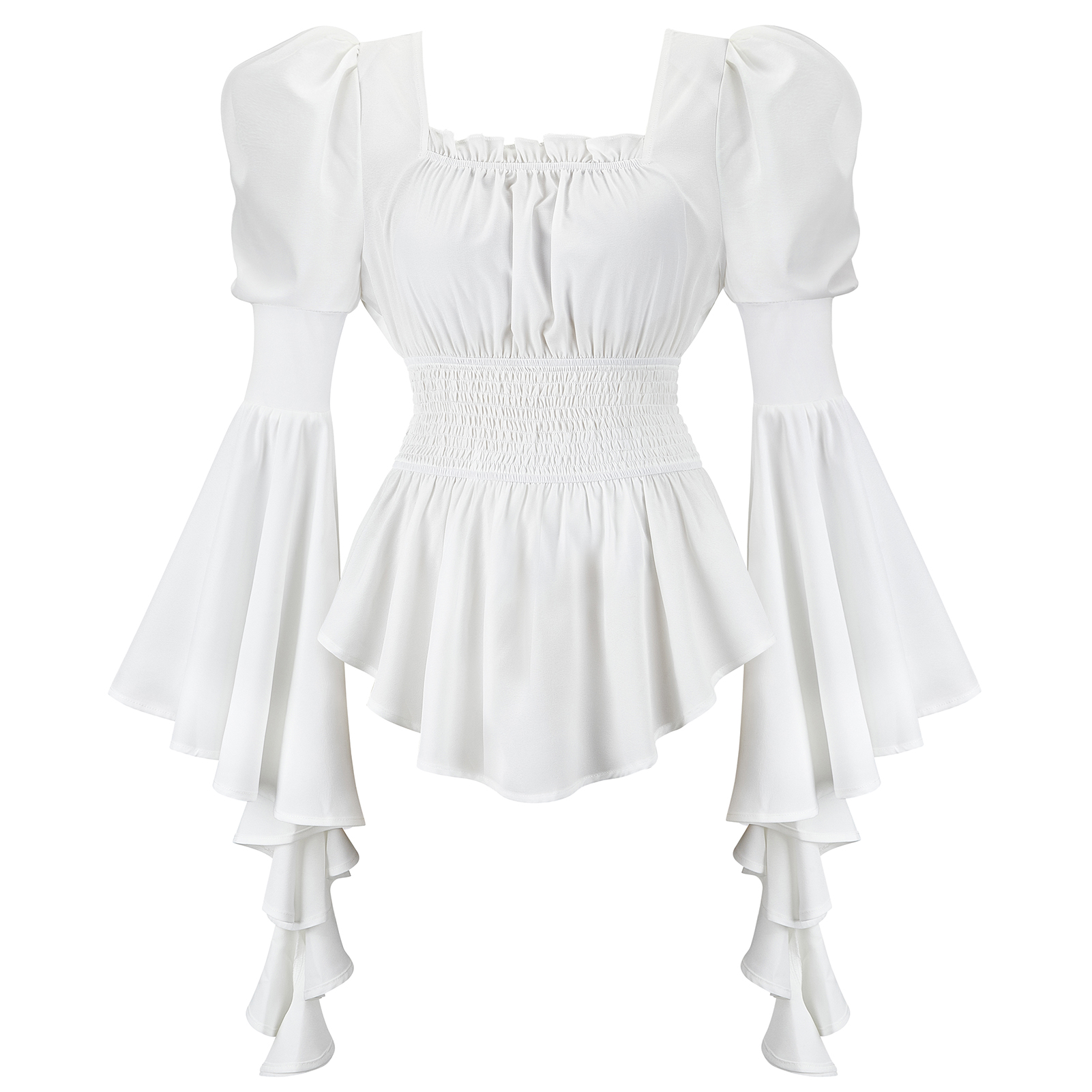 Camicia da donna Camicetta Camicia medievale a maniche lunghe Camicetta rinascimentale Costume da contadina: M / Beige