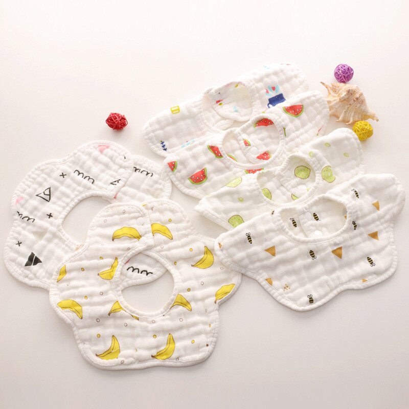 Enfants pétales bavoirs rotatifs huit couches mousseline coton infantile salive bavoirs alimentation soins poche de riz mignon bébé bavoirs serviettes