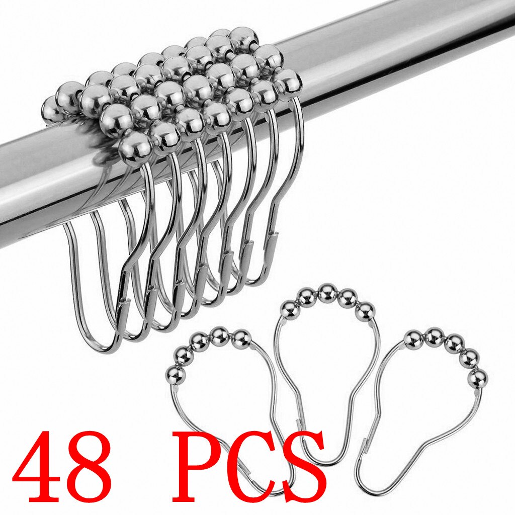 Crochets créatifs pour rideau de douche, en Satin poli, boule de Nickel antirouille, 5 anneaux, pour rideau de douche, 48/36/24 pièces/paquet: 48 PCS