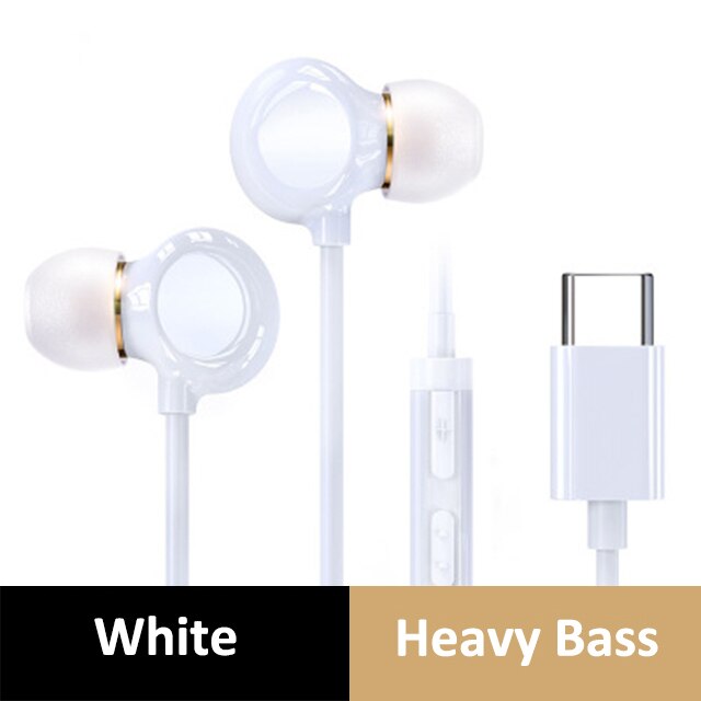 Écouteurs intra-auriculaires filaires avec micro basse, oreillettes stéréo, musique, Sport, jeu, prise de Type C, coque en céramique, 8 cœurs, 3.5mm: White Type C