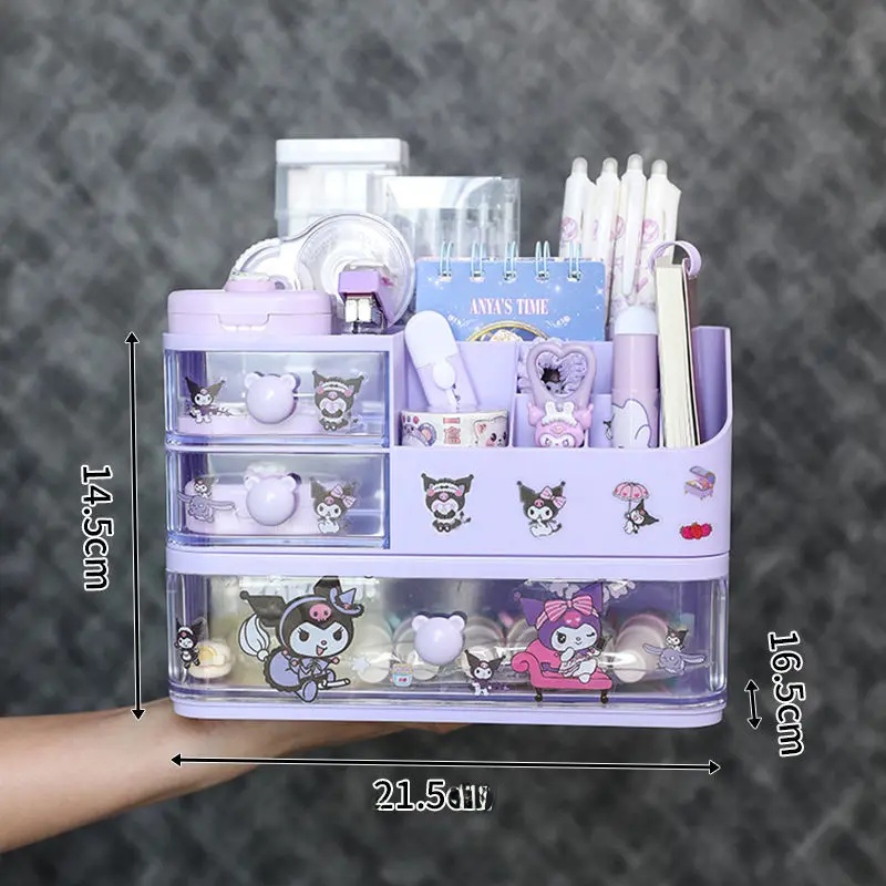 Organizador de escritorio estilo cajonera chica bonita corazón estudiante escritorio para niños papelería cepillo cosmético organizador portalápices plástico Ma: Gris