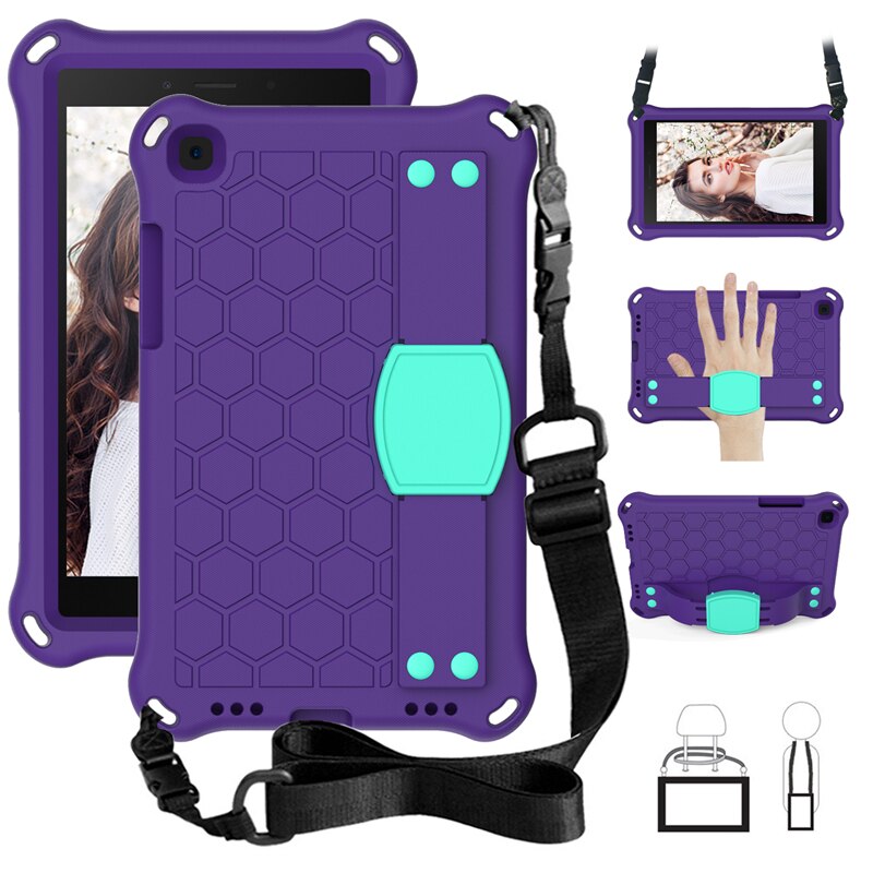 Tablet Case for Samsung Tab A 8.0 - EVA Shockproof Kids Stand Cover with Strap: Purple Mint