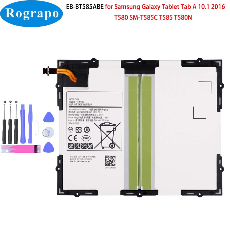 Batterie EB-BT585ABE 7300mA pour tablette Samsung Galaxy Tab A 10.1 T580 SM-T585C T585 T580N, originale,