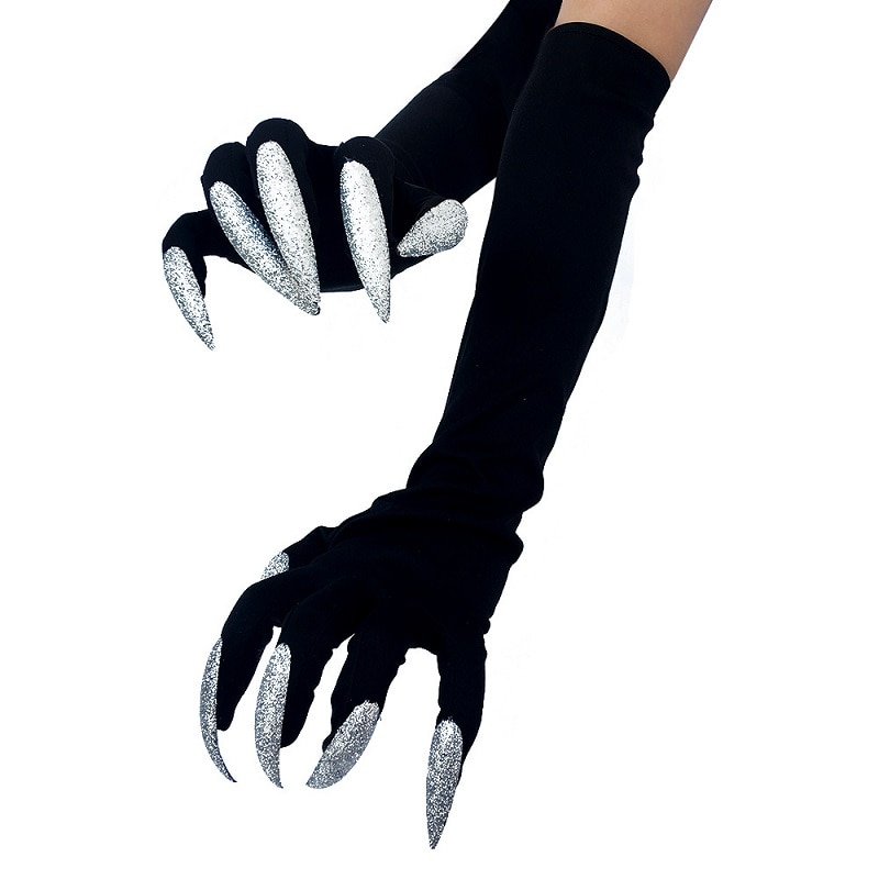 Zwarte Lange Vingernagel Handschoenen Halloween Kostuum Handschoenen Cosplay Prop Voor Party Novelty Jurk Handschoenen ST384