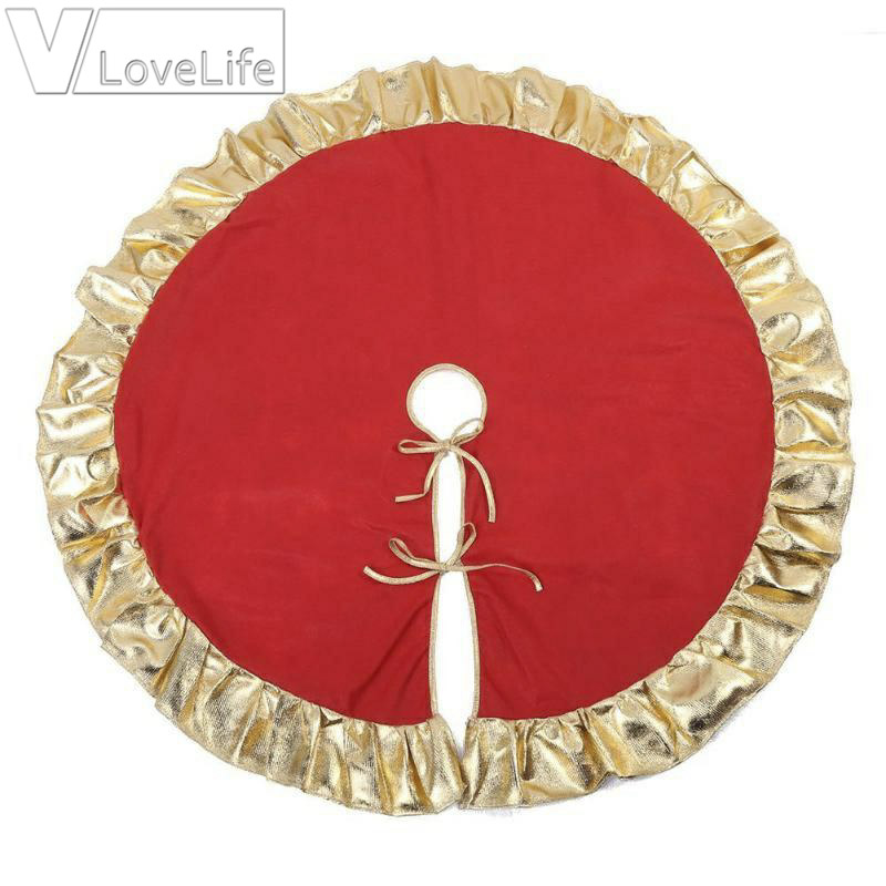 90cm røde juletræsnederdel gylden kant flæsetræsnederdel til julepynt til hjem og år dekoration