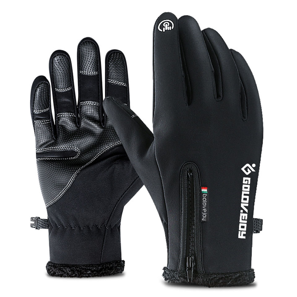 Sorte vinter varme handsker vindtætte koldt vejr handsker tykke varme vanter touch screen handsker med skridsikker: Sort / Xl
