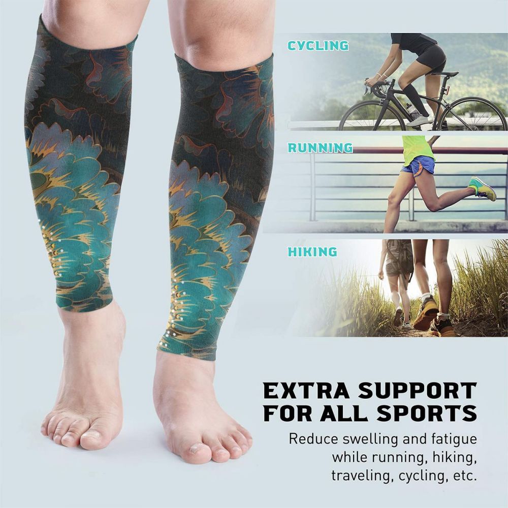 Sports Calf Protector Calf Leg Running Compression Sleeve Socks Shin Splint Support Brace Guard Flower Q007