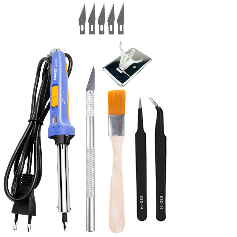 Dual Power 60W Adjustable Temperature Electric Soldering Iron 220V Welding Solder Rework Station Heat Pencil Tips Repair Tool: Set C