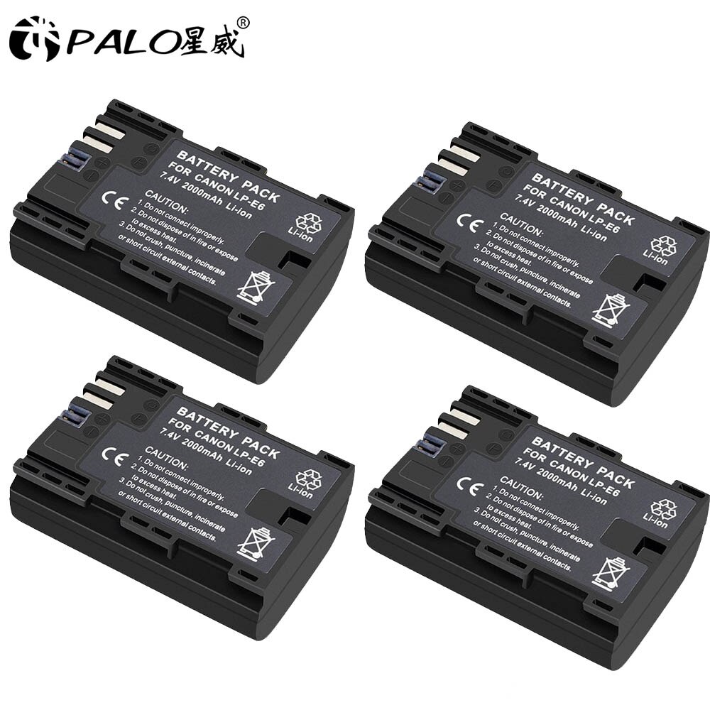 PALO LPE6 LP-E6 E6N LP E6 Camera Battery +LCD Dual Charger For Canon EOS 5DS R 5D Mark II 5D Mark III 6D 7D 70D 80D XC10 Camera: 4pcs battery