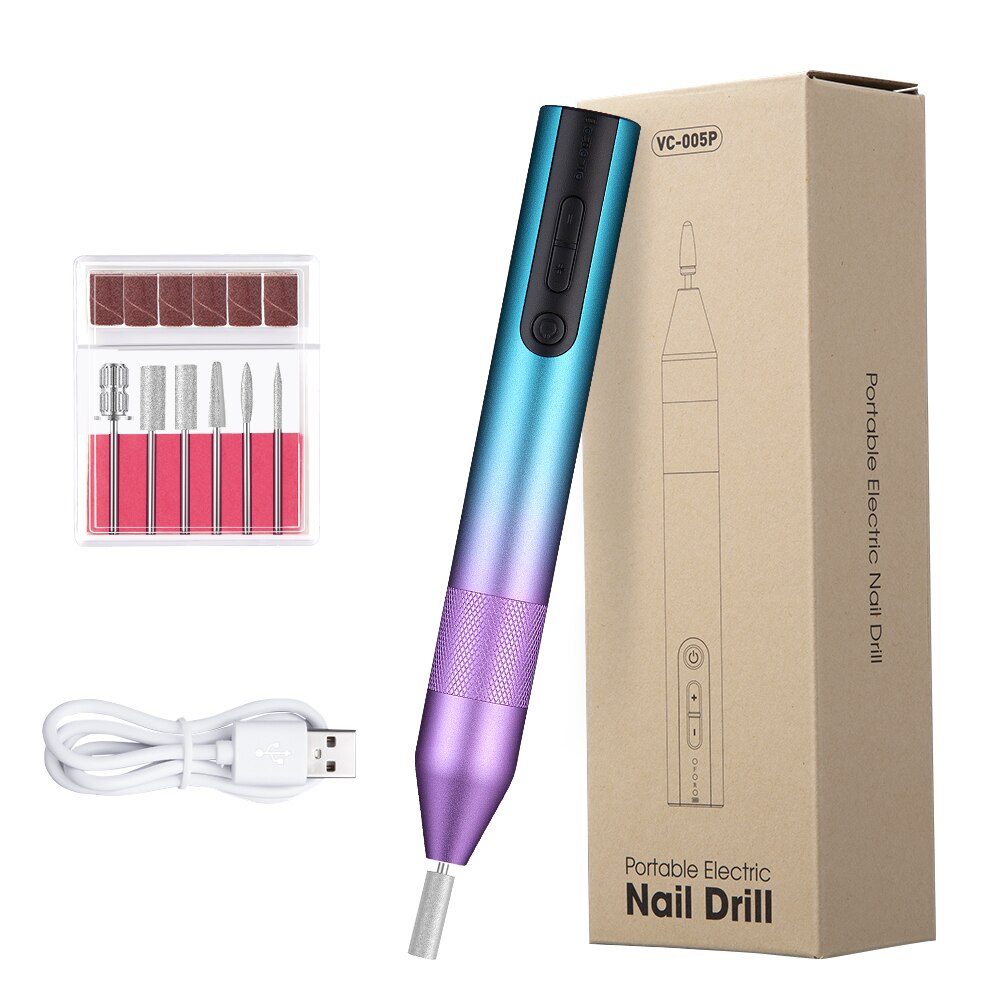 YBLNTEK – perceuse à ongles électrique professionnelle, 20000 RPM, Machine de manucure, charge USB, lime à ongles, polissage, outils de pédicure: Purple Green