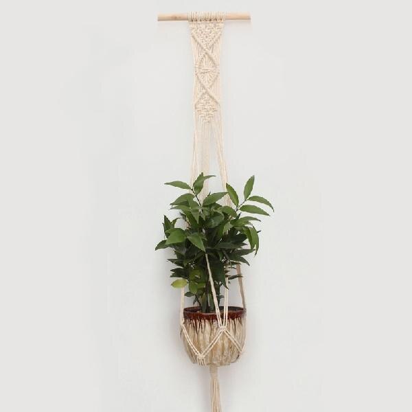 LanLan 2PCS Macrame Plant Hanger Indoor Outdoor Hand Knit Hanging Planter Wood Stick Basket Wall Art: G1001