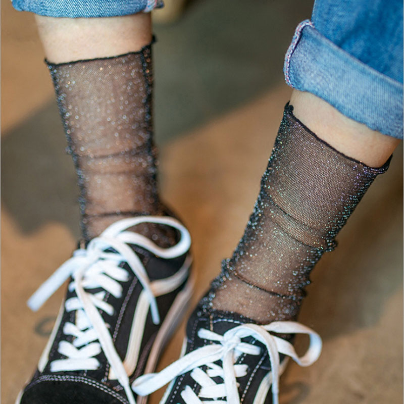 Calcetines de mujer ligeros y transpirables de tul rizado calcetín de malla Retro Sexy elástico transparente ultrafino calcetín fresco para niñas