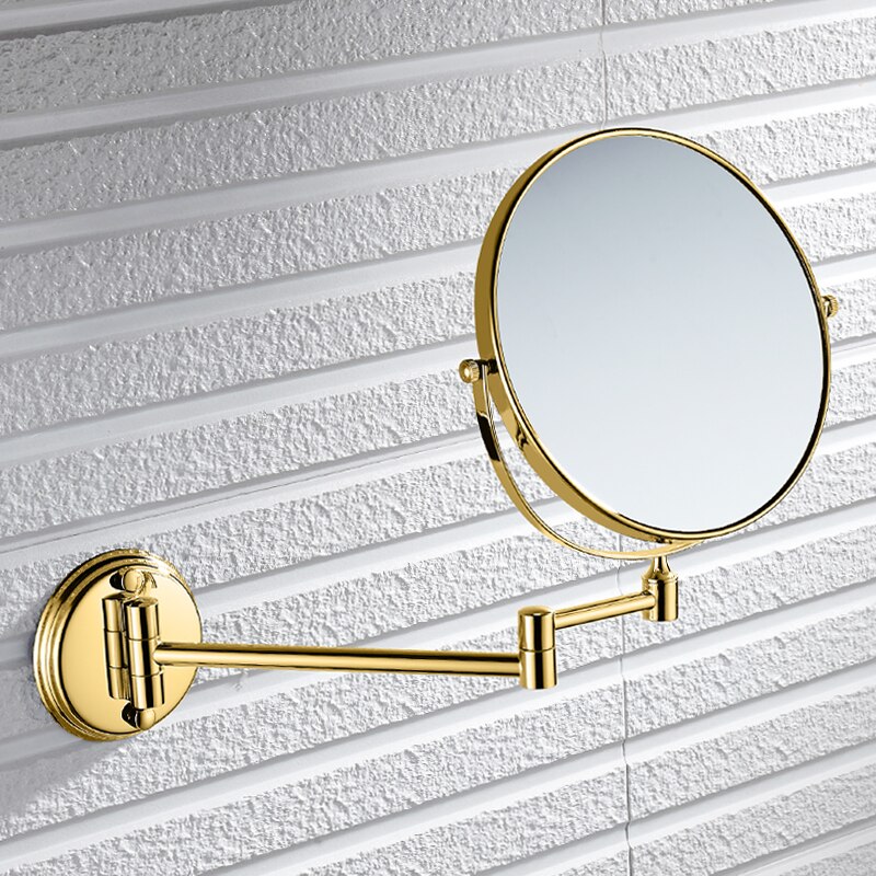 Badeværelse spejl guld rustfrit stål 2 ansigts roterende kosmetik spejl rund dobbelt arm forlænge soveværelse makeup spejl forstørrelse