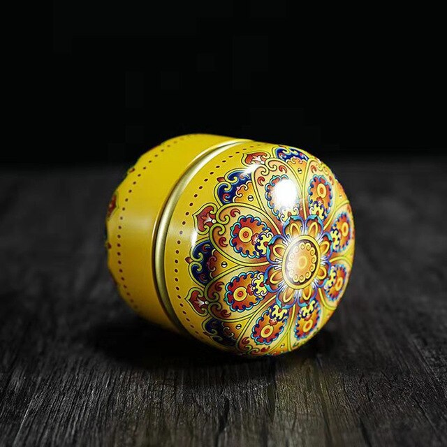 Classical Chinese double-lid tea cans, sealed oval tea cans, suitable for bulk tea, rock candy and coffee: Yellow
