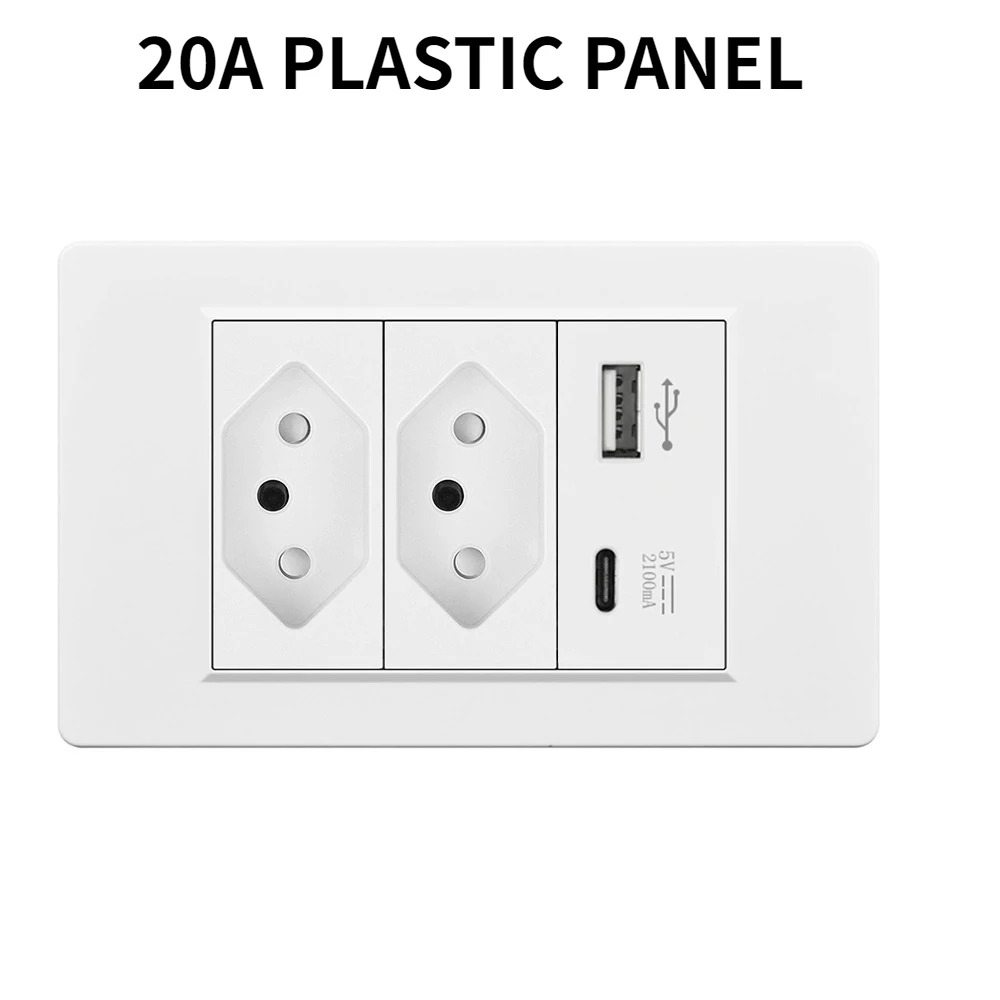 Italy Switch Wall Sockets USB Type-C Chile Plug 16A Chilean Outlets Italian EU Power Socket Tempered Glass Panel Home Office: Burgundy