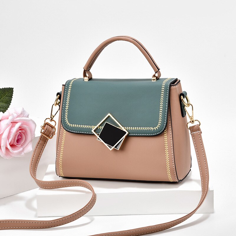 Women Color Block Handbag Adjustable Strap Crossbody with Handle Shoulder Bag