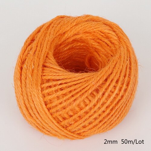Rollo de cuerda de cáñamo de arpillera Natural, cordel de yute arpillera Natural, 2mm, macramé, decoración de etiquetas de boda, 1 rollo de 50M, varios colores: Orange Yellow