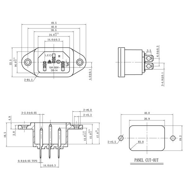 3Pcs Ac 250V 10A 3P Iec320 C14 Inlet Plug Power Socket Black W Cover