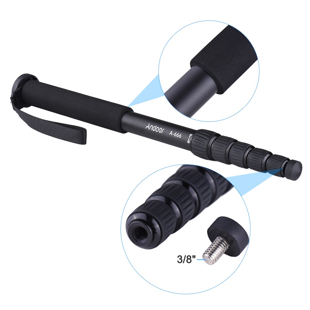 Andoer A-666 181cm/5.9ft Telescoping Aluminum Camera Monopod Unipod Stick 6-Section for Nikon Canon Sony A7 Pentax Camcorder DV