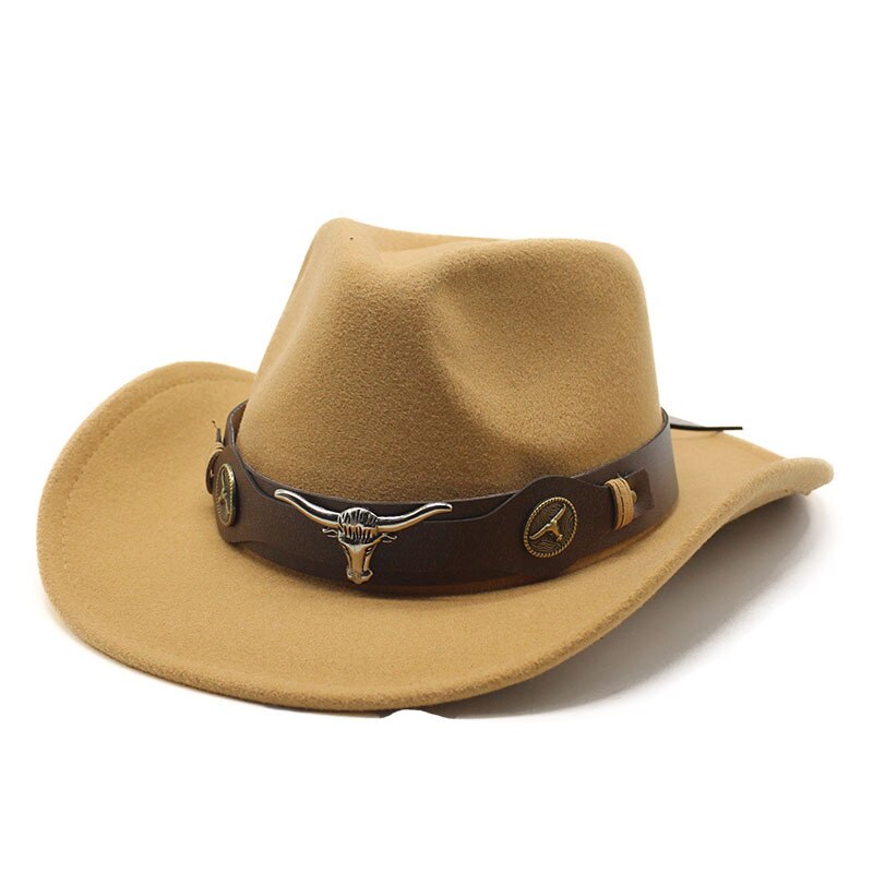 Cabeza de Vaca sombrero de Cowboy del oeste de sombrero de lana hombres borde Grande Tapa