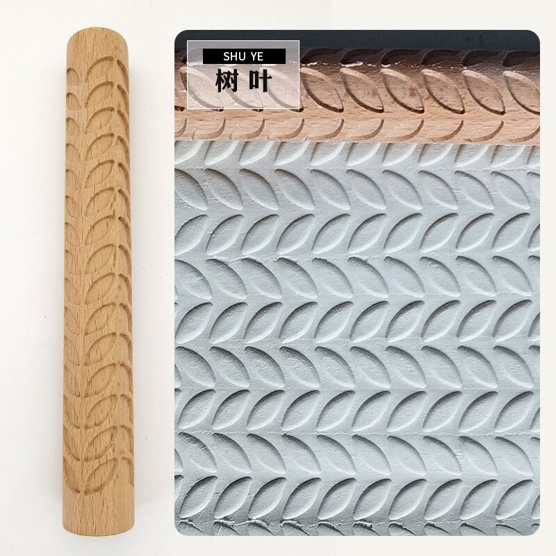 1 Stuks Aardewerk Klei Handgemaakte Houten Textuur Klei Rolling Bloem Stick Rolling Klei Steen Stok Boom Patroon Klei Tool: Leaves