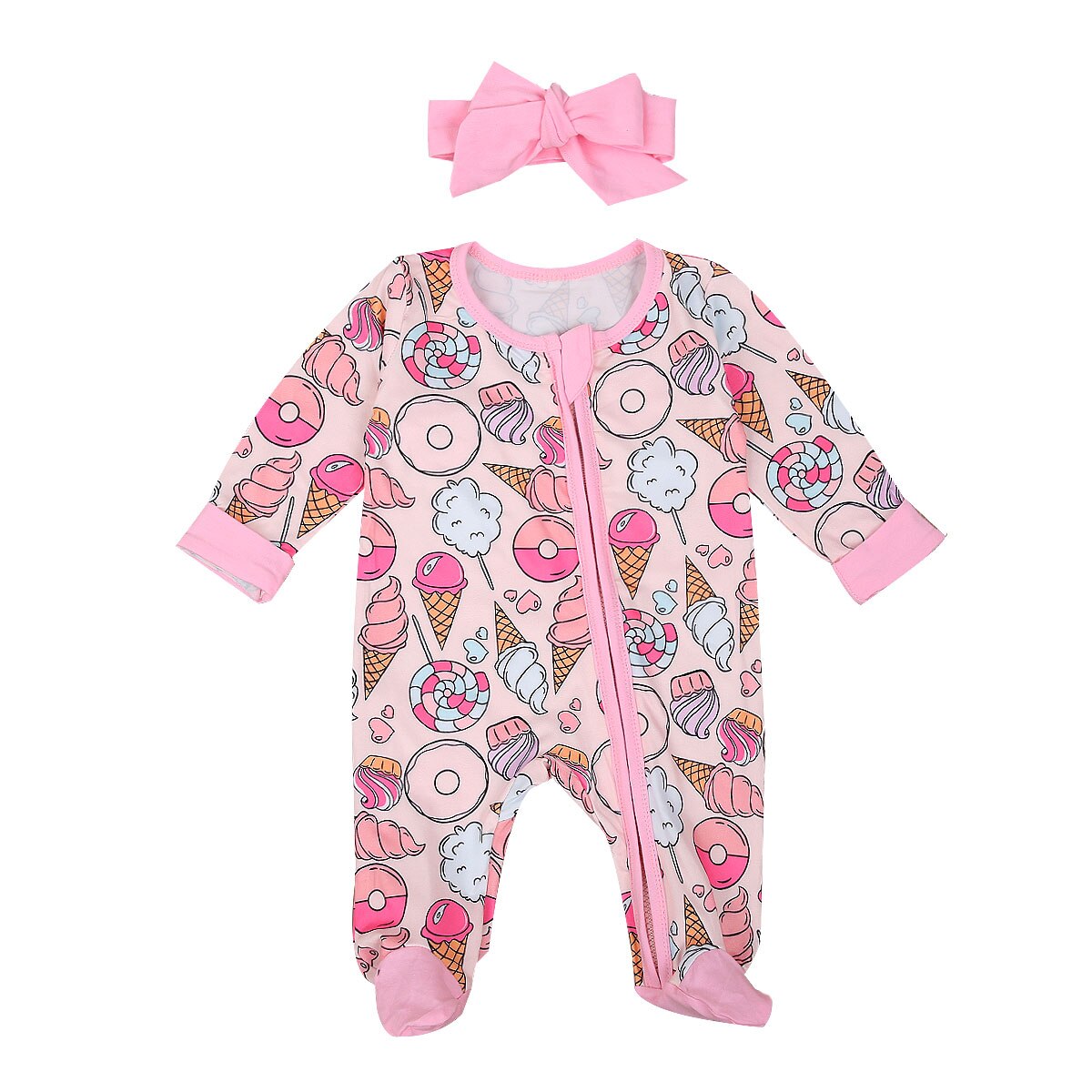 Roupas para bebê recém-nascido de 0 a 6m, menino, menina, manga longa, outono, inverno, macacão infantil, estampa de cabeça, roupa de dormir: Rosa / 6 m