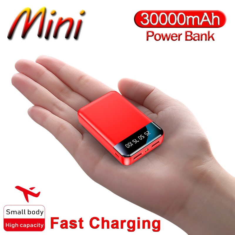 Power Bank 30000 mAh Mini Portable Phone Charger Outdoor Travel Powerbank LCD Digital Display LED Lighting External Battery Pack