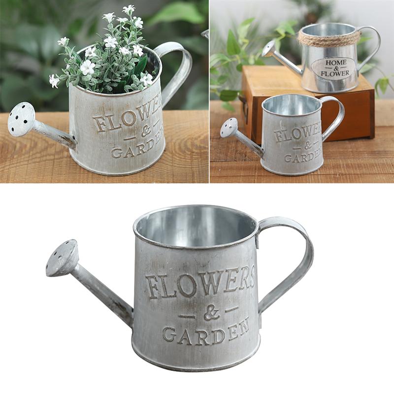 Flower Vase Can Rustic Style Flower Pot Metal Jug Pitcher Tin Bucket Watering Can Shape Portable Plant Pot Home Decor