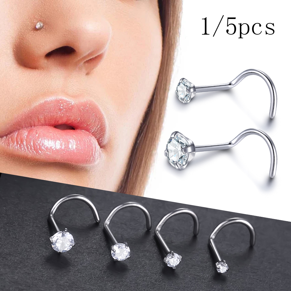 impiantare titanio naso perno squillare impostato il giro CZ cristallo piercing al naso 1.5/2/2.5/3MM vite narice piercing orecchino gioielli 20G