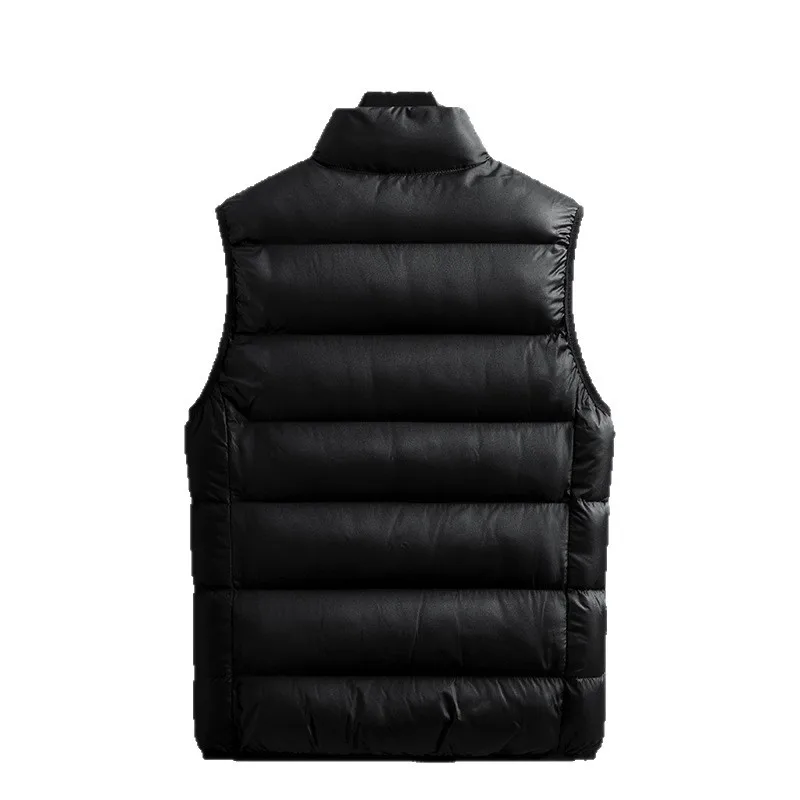 Herre dunvest i bomull lett, avslappet høst-vinterjakke tynn, varm vest med ståkrage for middelaldrende og unge menn