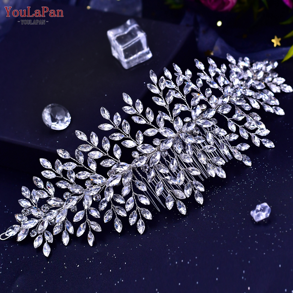 YouLaPan HP379 luksusowe ślubne grzebienie do włosów diamenty ślubne biżuteria do włosów upuść kształt Rhinestone ozdoba ślubna do włosów dla panny młodej nakrycia głowy: 311-S