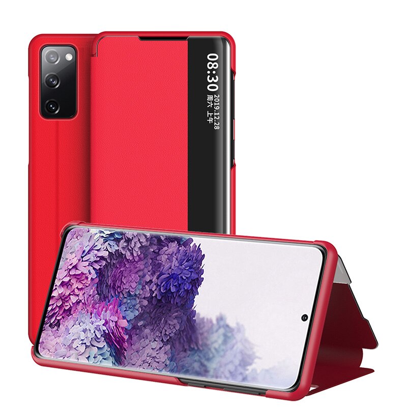 Vista inteligente caso da aleta para samsung galaxy s21 ultra 5g casos de couro sono automático acordar capas samsung s21 plus s 21 fundas pára-choques: S21 Ultra / Vermelho