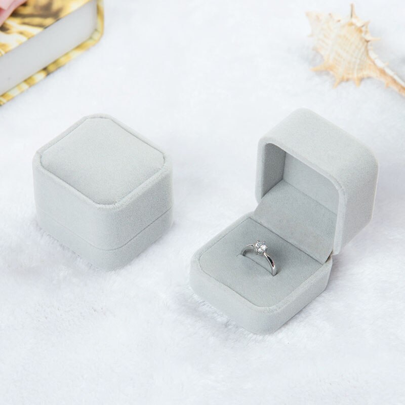 Velvet Jewelry Box For Earrings Necklace Set Display Square Packaging Box Jewellery Organizer Girls Box: gray 2