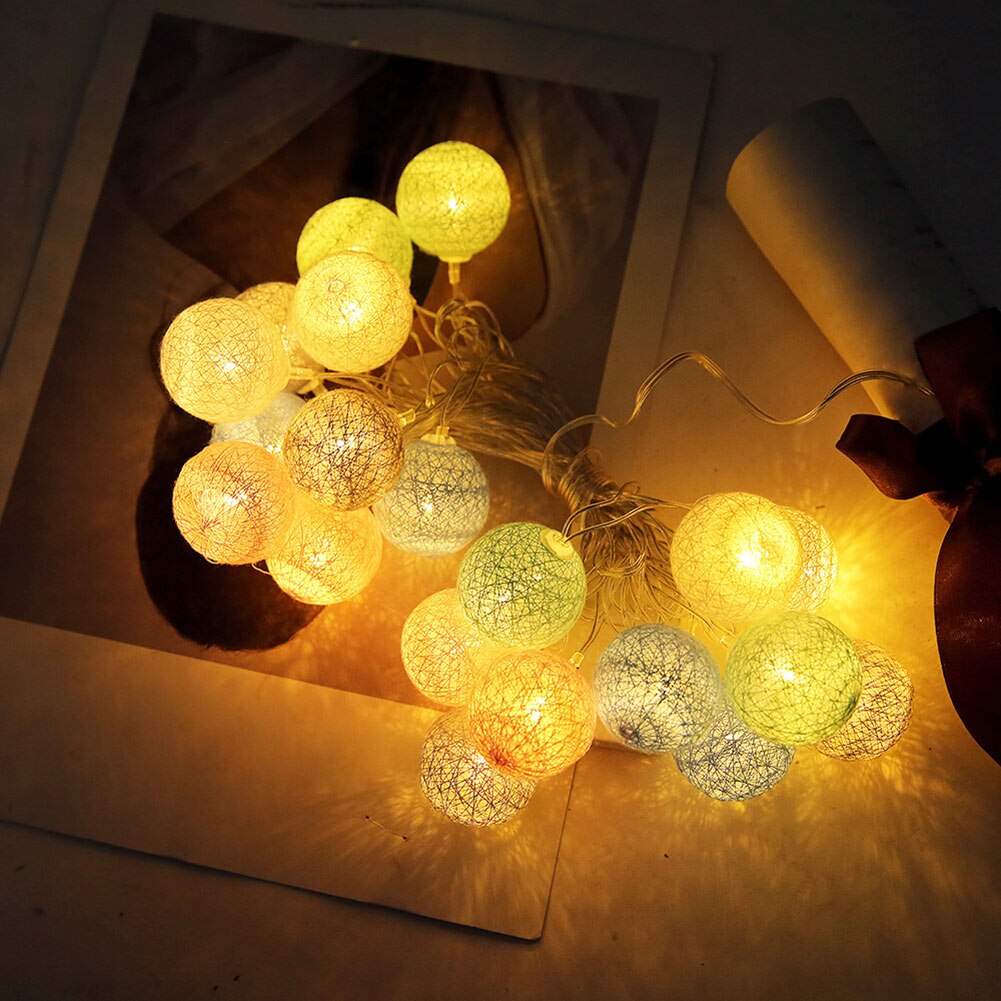 Tira de luces LED de 3,55 m, 20 bolas de hilo de algodón para decoración del hogar, lámpara para , boda, enchufe estadounidense/europeo DTT88