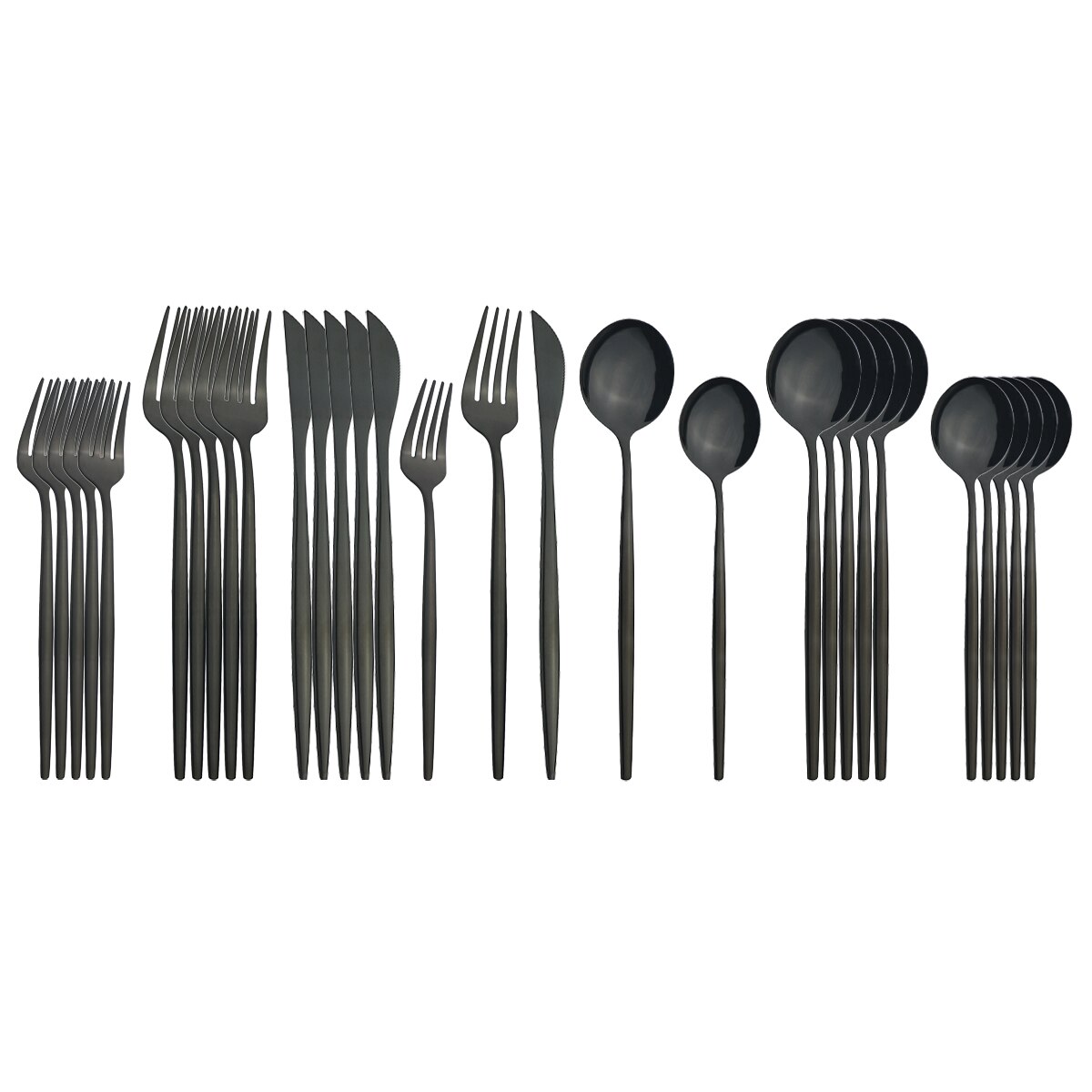 30Pcs White Gold Cutlery Set Stainless Steel Dinnerware Set Knife Fork Spoons Tableware Set Home Kitchen Flatware Silverware Set: Black