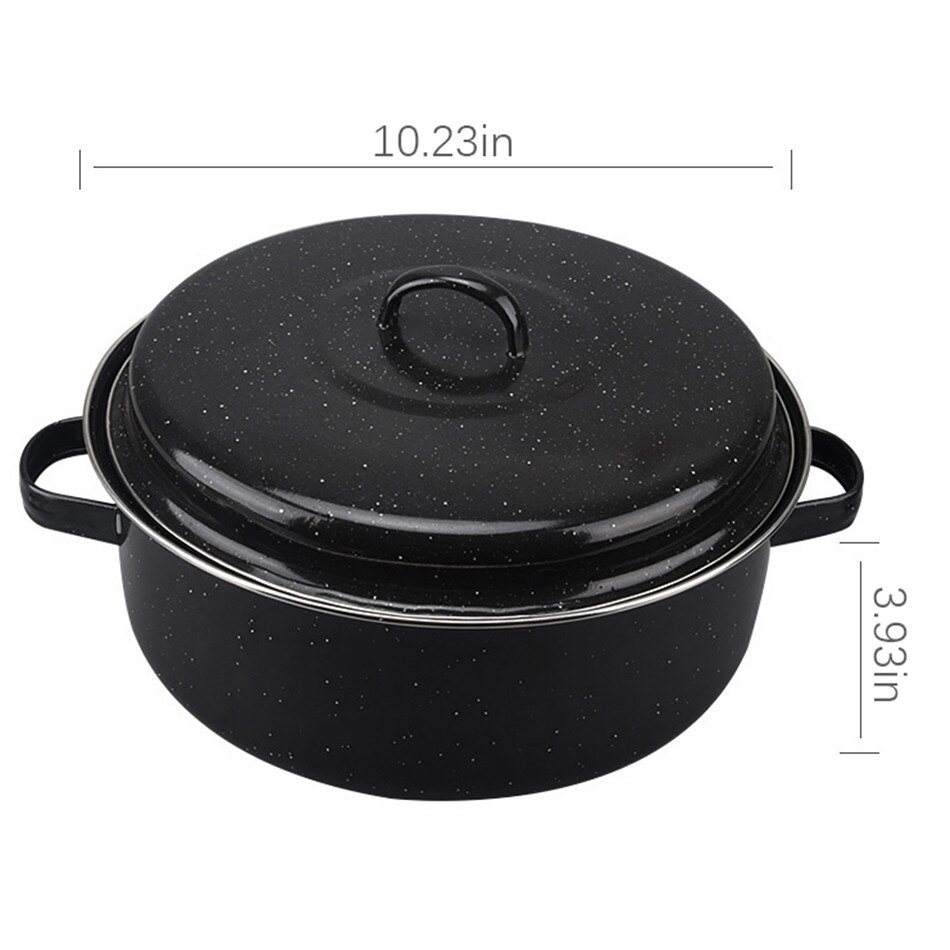 VOGVIGO Round Enamel Roaster Tin with Lid Oven Roasting Baking Dish Tray Cooking Kitchen Tool Cookware: 26cm