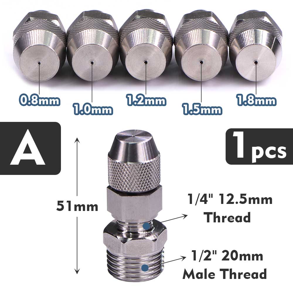 0.8-1.8mm 1/4" 1/2" Misting Nozzles Adjustable Atomization Sprayer Stainless Steel Adapter Garden Irrigation Cooling Watering: Brown / 3/4''