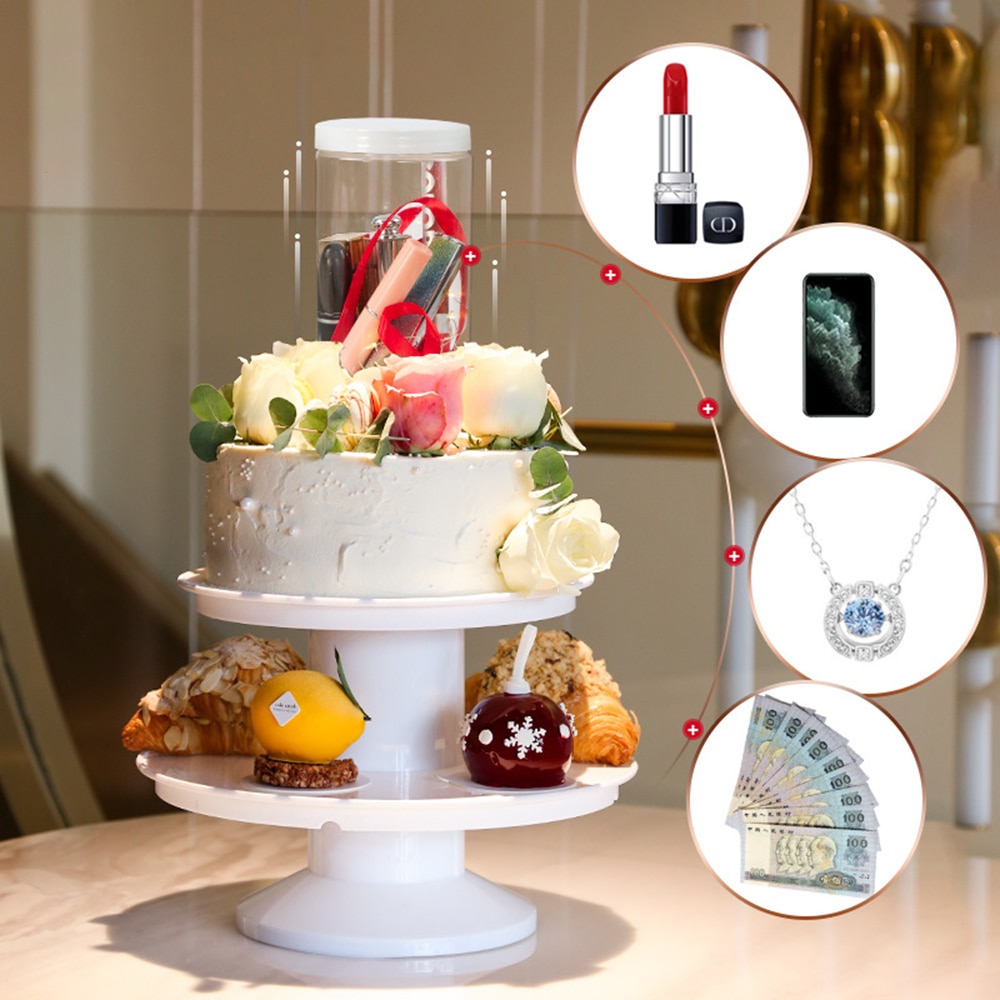 2-Layer Happy Birthday Cake Stand With Surprize Box Surprising Cake Stand