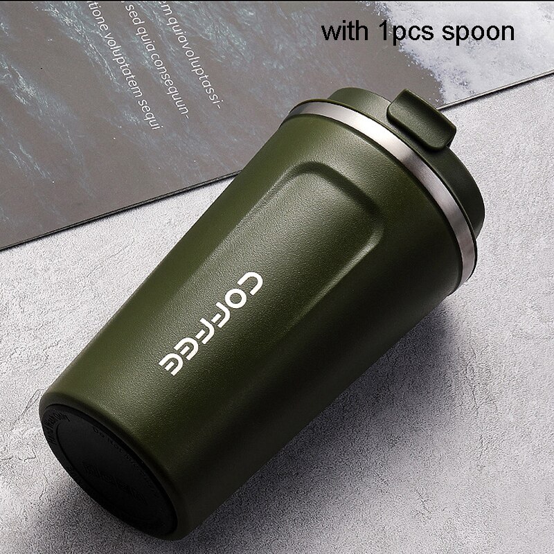 380/510ml 304 rostfria kaffemuggar tumblers kopp med lock vakuumisolering kaffe resemuggar bil termoskopp drickskopp: Grön utan låda / 380ml