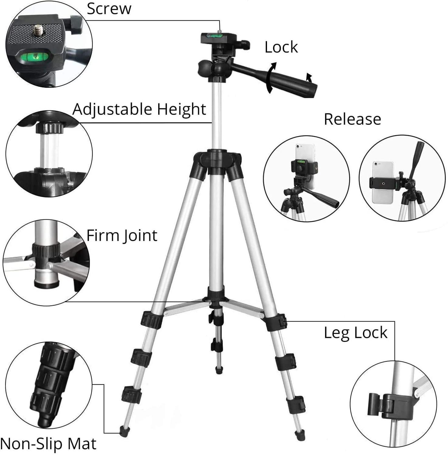 Tripod for Phone 50-Inch/125cm with Remote Control &amp; Phone Holder, Lightweight Tripods for Mobile Cell Smartphone Gopro Camera