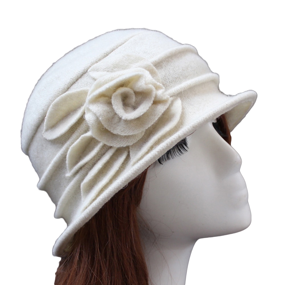 Gorro de lana con campana para iglesia para mujer, gorro de pescador con estampado de flores para invierno