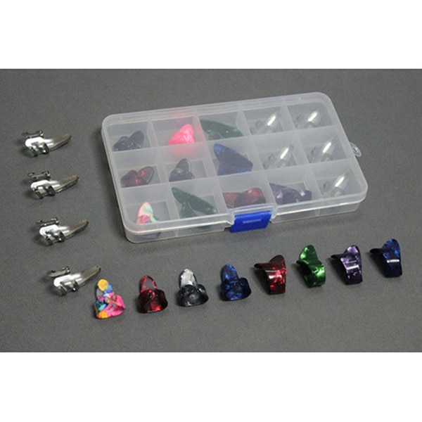 15 Pcs Rvs Celluloid Duim Vinger Plectrums Met 15 Grid Case Opbergdoos