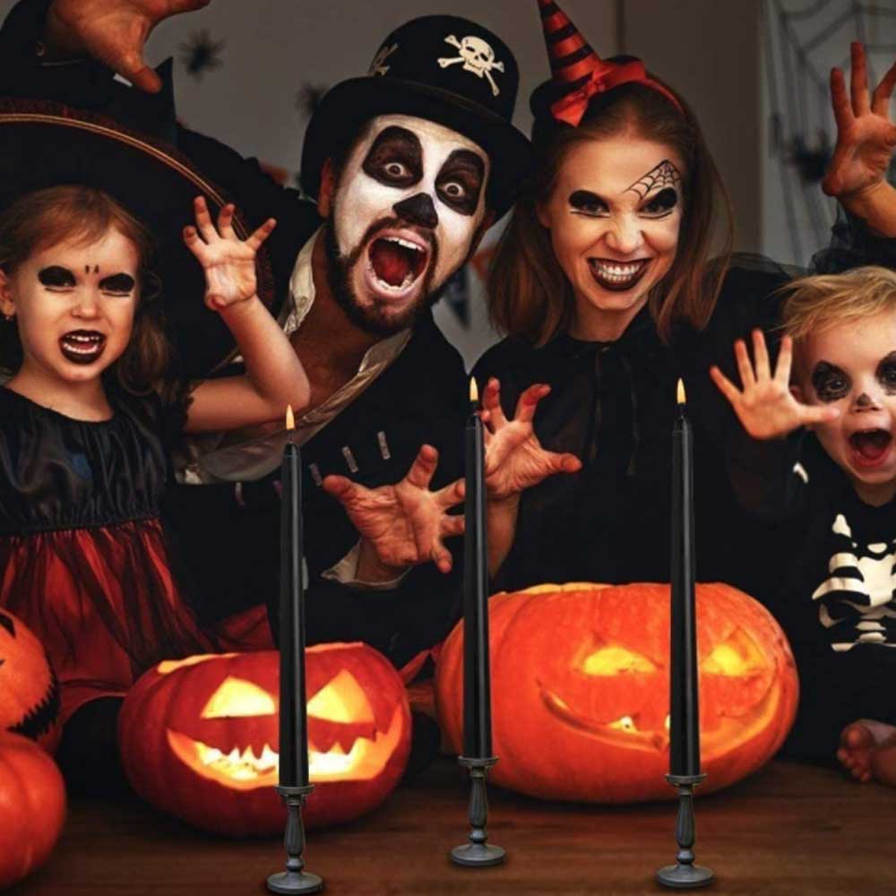 Candele coniche nere a portato di Halloween con telecomando 6 o 12 pezzi, candelieri elettronici senza fiamma per finestre da 28 cm/11 pollici