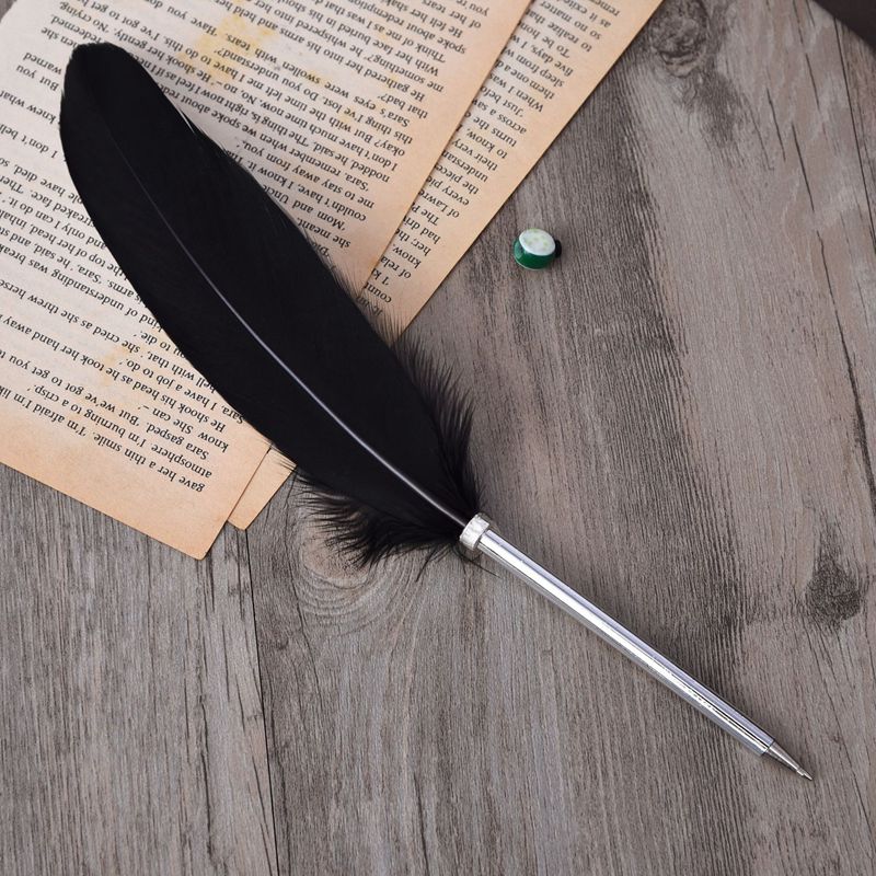 1pc Multicolour Feather Pens Guest Signing Business Ball Pen Paint By Number Pen Wedding Reception Quill AAA0361: Black