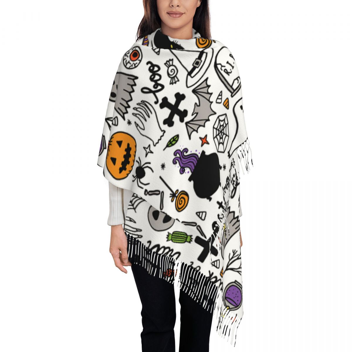 Bufanda celestial con estampado personalizado de cigarra esotérica y polilla, bufandas cálidas para hombres y mujeres, chales góticos con de sol y luna: Gris